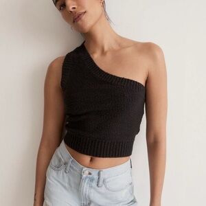 Madewell One Shoulder Black Knit Top